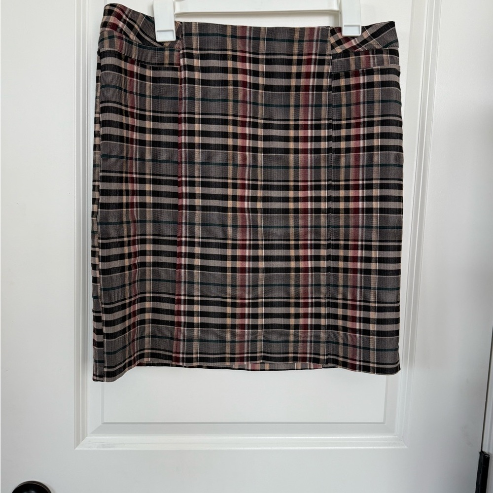 Tribal Plaid Pencil Skirt - Black, Red, Tan